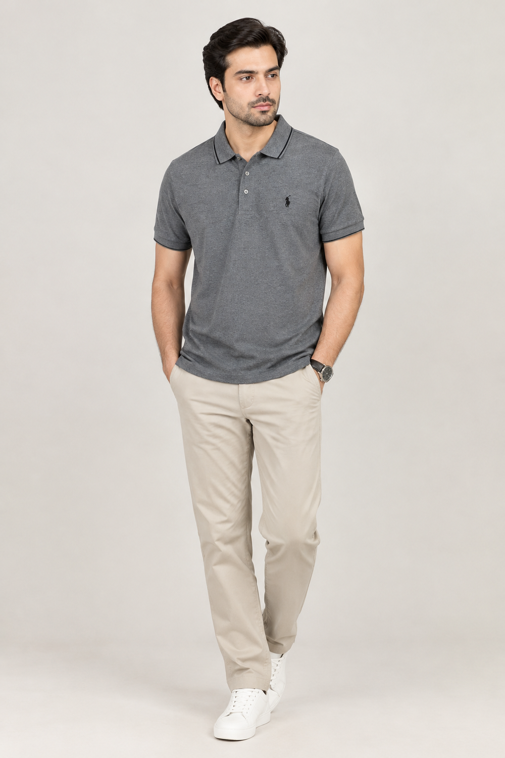 Men’s Grey Polo T-Shirt with Embroidered Logo