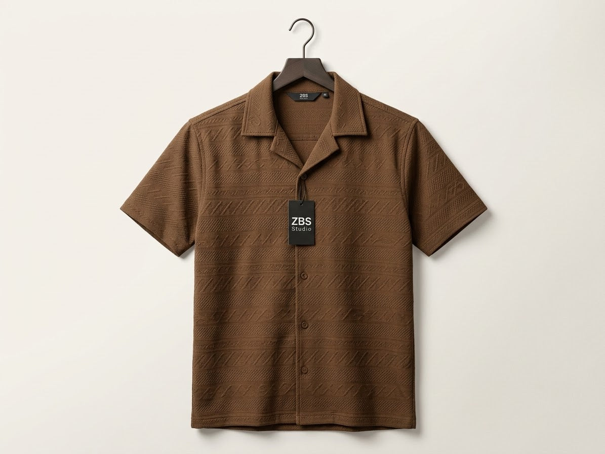 Men's Textured Short-Sleeve Resort Collar Shirt