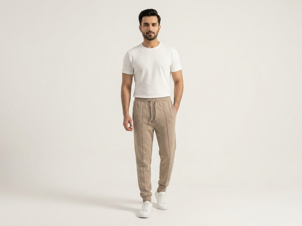 Men's Beige Relaxed-Fit Drawstring Sweatpants