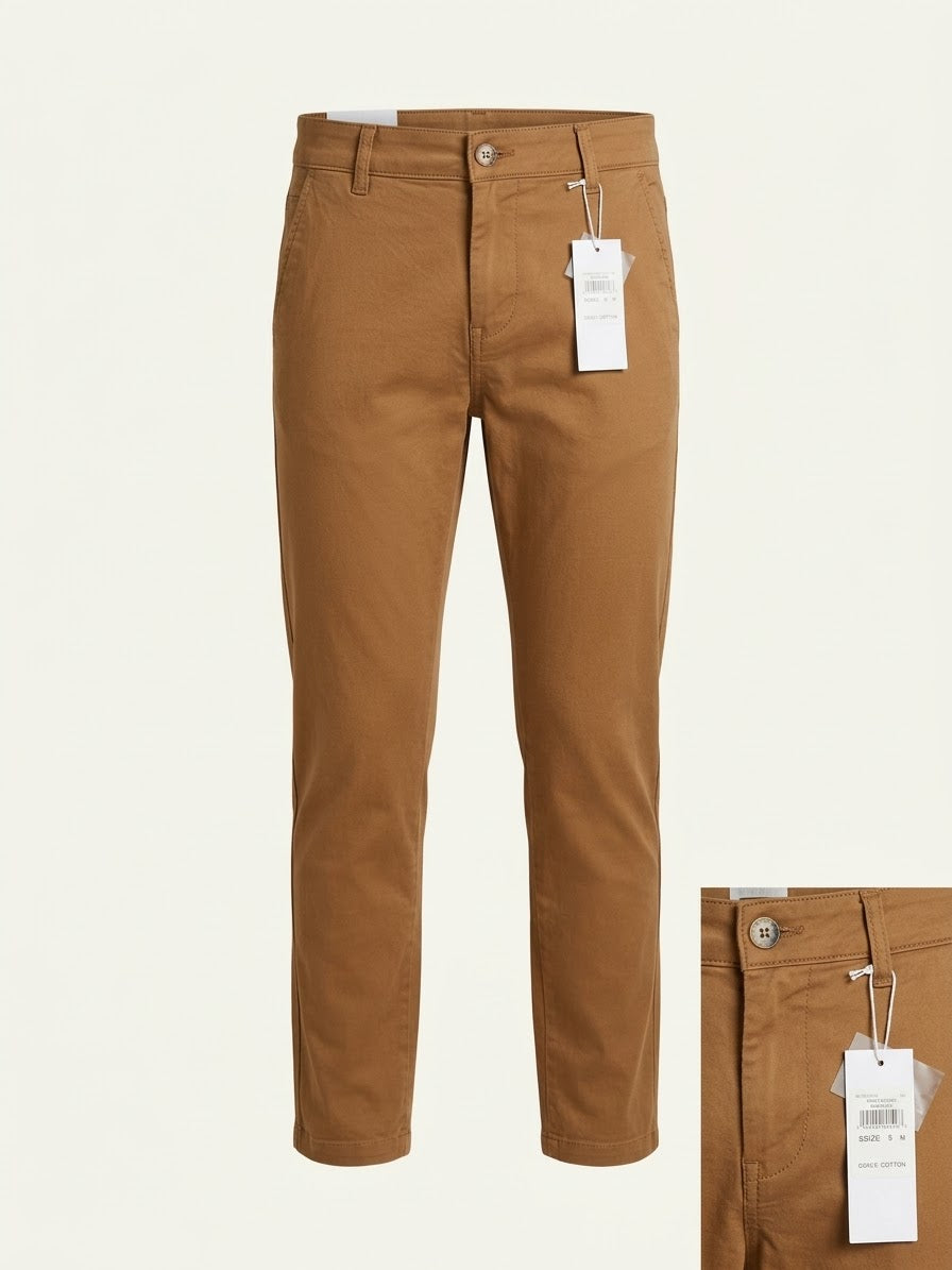 Men’s Slim Fit Cotton Chino Pants – Camel Brown
