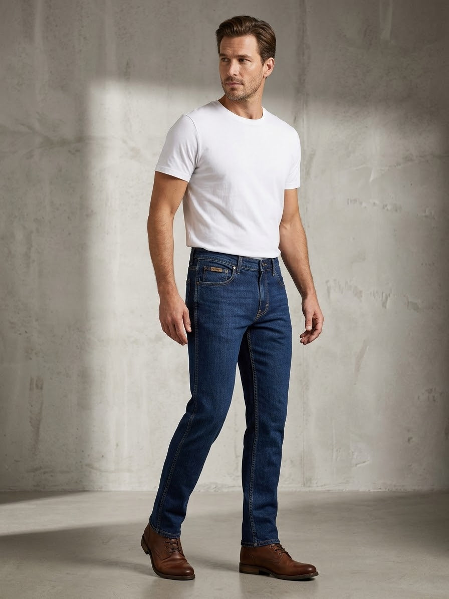 Men’s Dark Blue Straight-Fit Denim Jeans – Wrangler Style