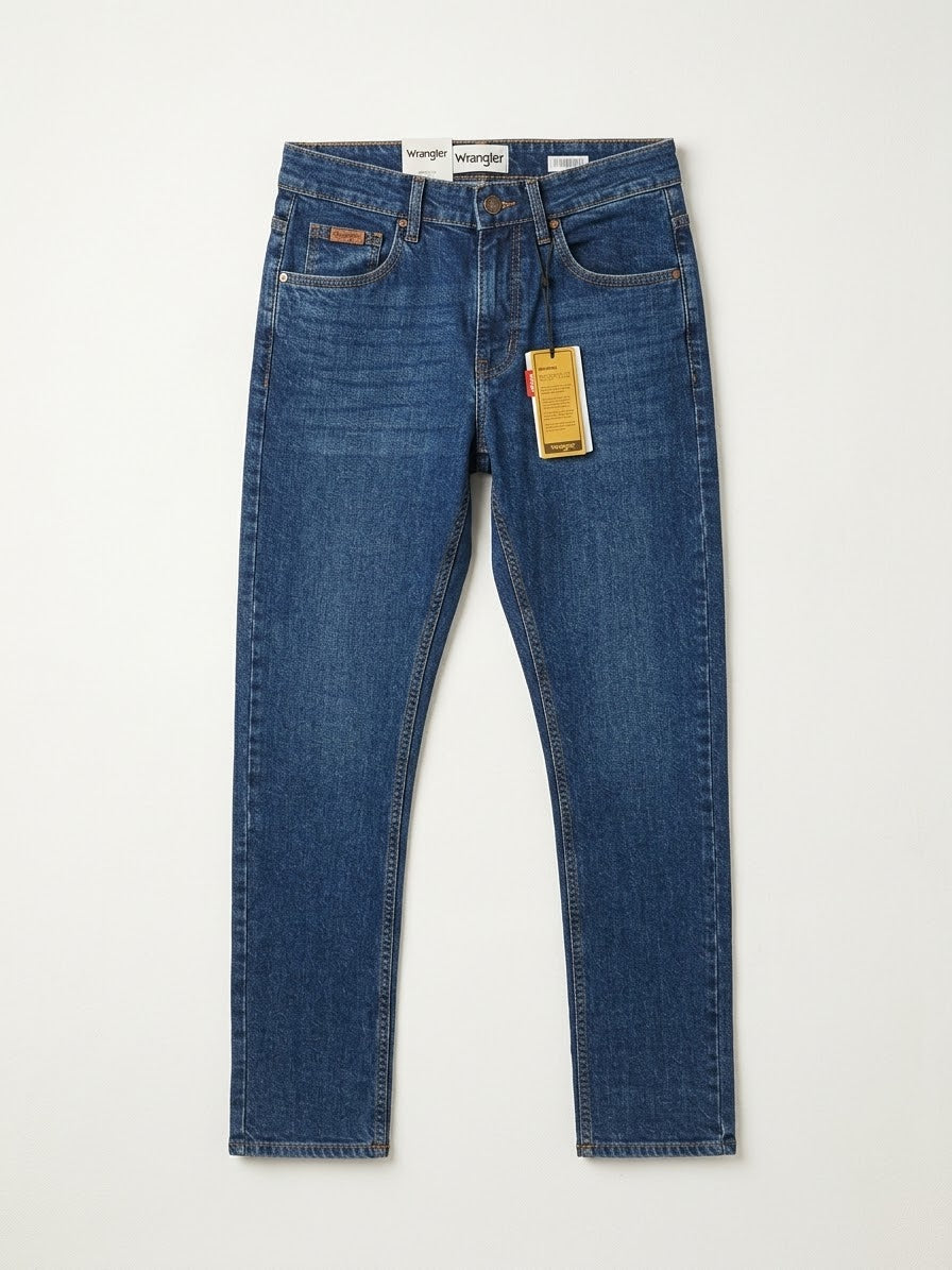 Men’s Dark Blue Straight-Fit Denim Jeans – Wrangler Style