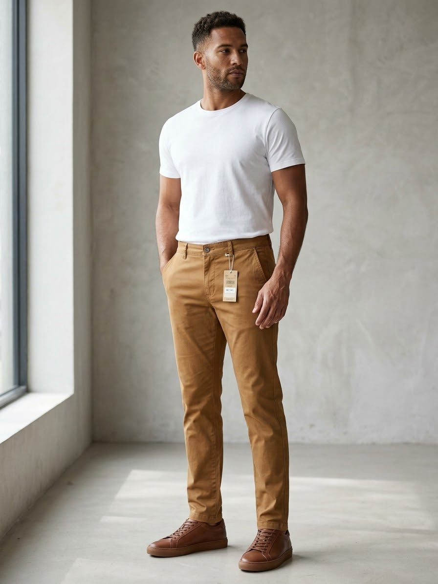 Men’s Slim Fit Cotton Chino Pants – Camel Brown