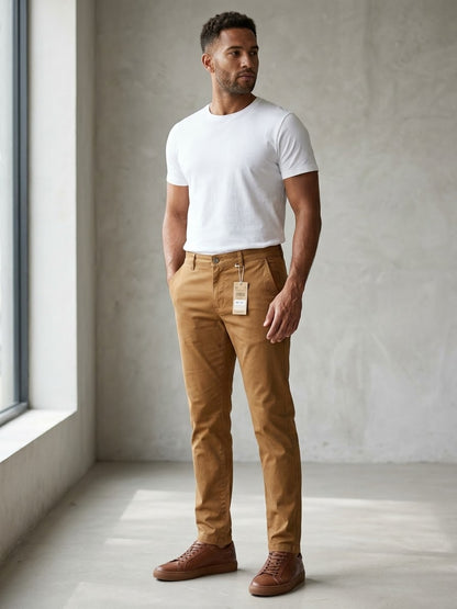 Men’s Slim Fit Cotton Chino Pants – Camel Brown
