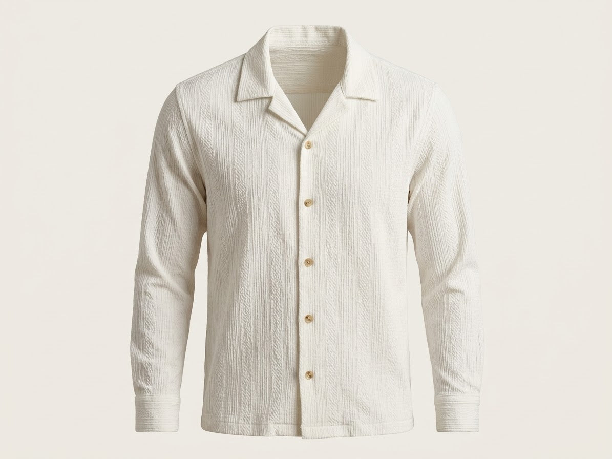 Men's Textured White Short - Sleeve button up shirt