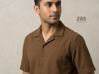 Men's Textured Short-Sleeve Resort Collar Shirt
