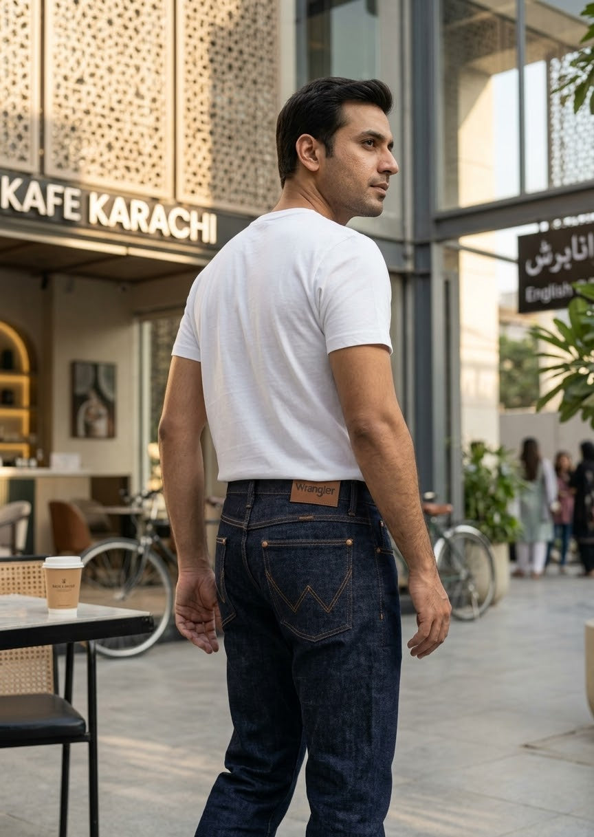 Men’s Dark Navy Blue Straight-Fit Denim Jeans – Wrangler Style
