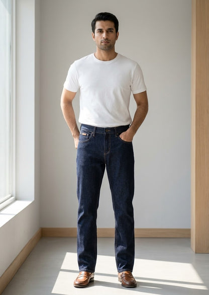 Men’s Dark Navy Blue Straight-Fit Denim Jeans – Wrangler Style