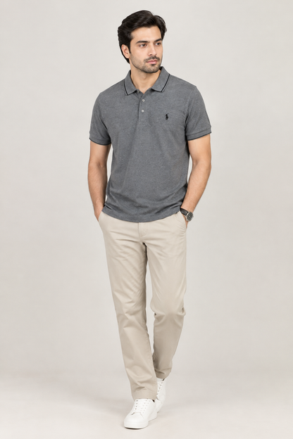 Men’s Grey Polo T-Shirt with Embroidered Logo
