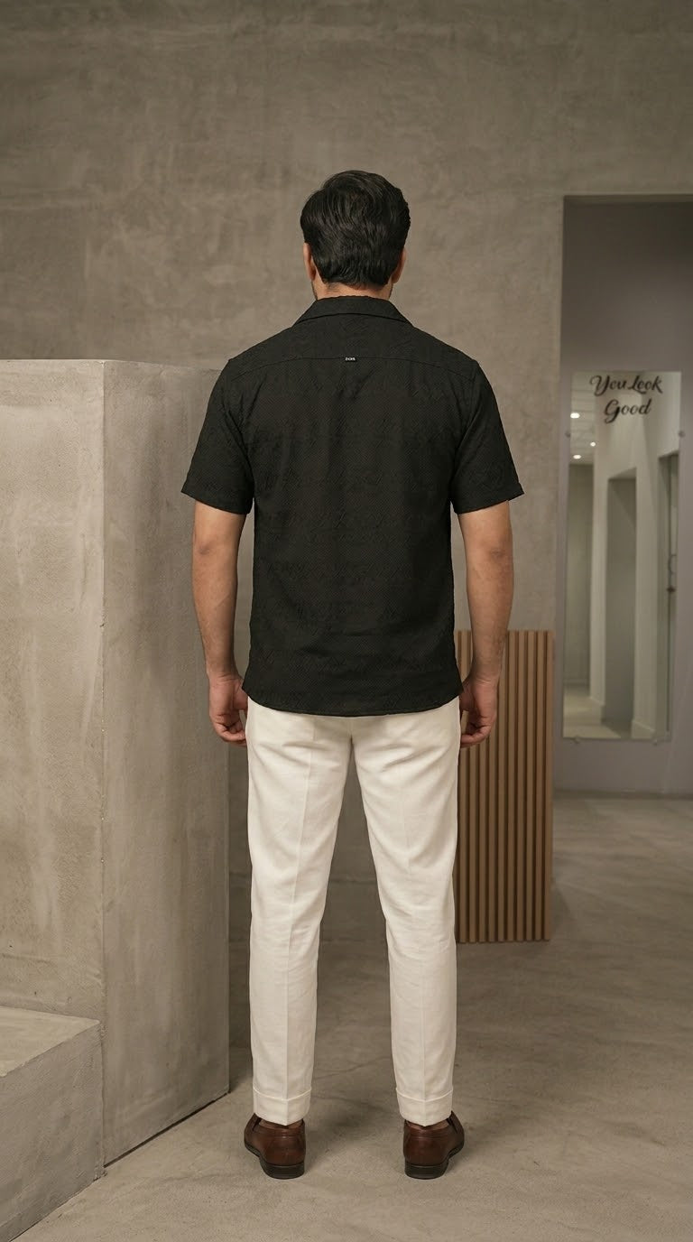Men's Patterned Textured Short-Sleeve Cuban Collar Shirt