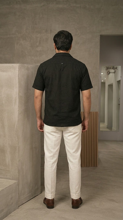 Men's Patterned Textured Short-Sleeve Cuban Collar Shirt