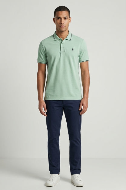 Light Green Polo T-Shirt with Contrast Trim & Logo