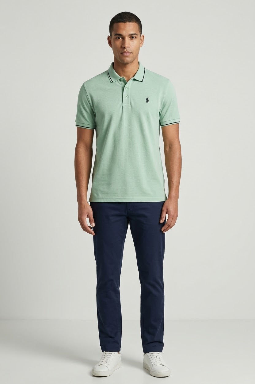 Light Green Polo T-Shirt with Contrast Trim & Logo