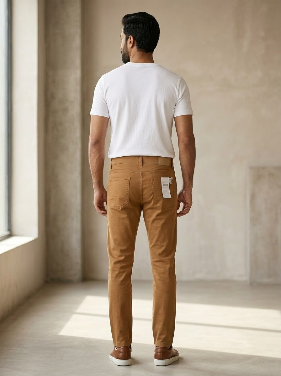 Men’s Slim Fit Cotton Chino Pants – Camel Brown