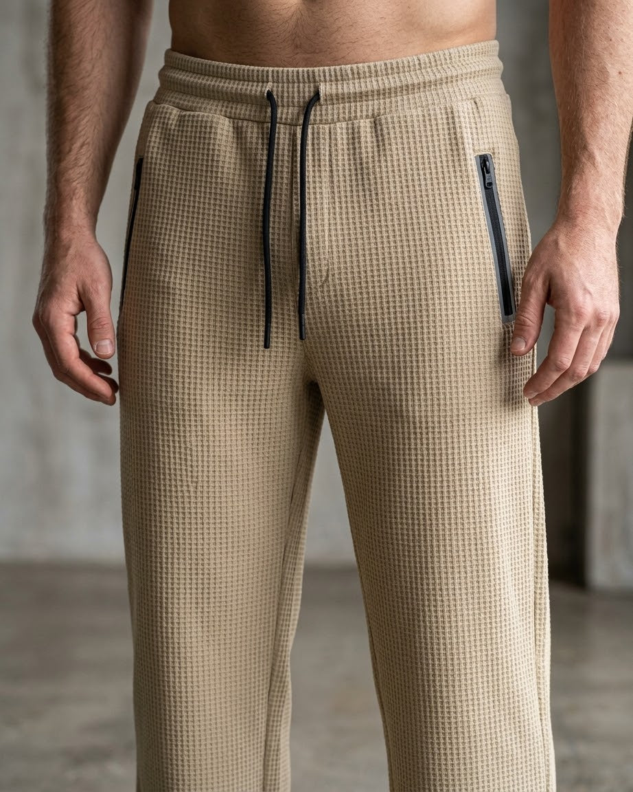 Men’s Beige Waffle Jogger Pants