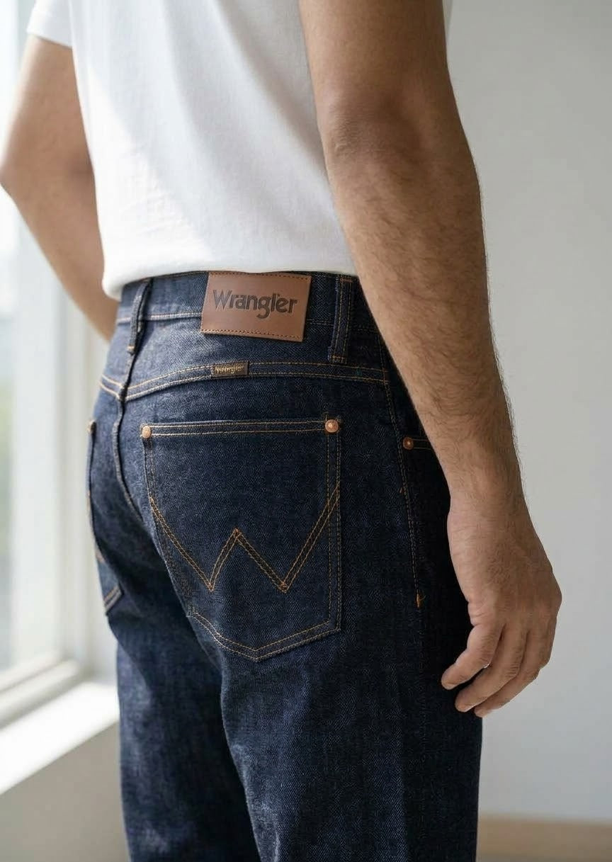 Men’s Dark Navy Blue Straight-Fit Denim Jeans – Wrangler Style