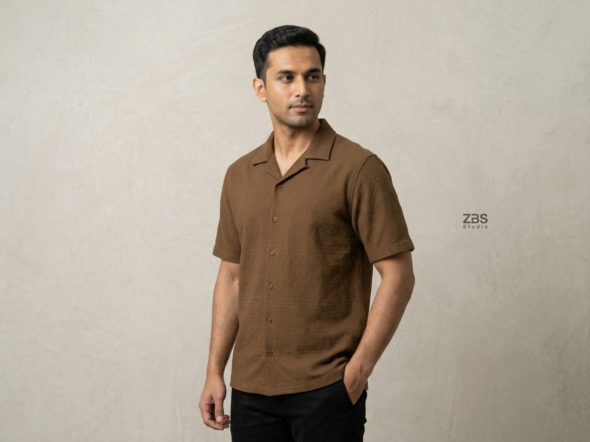 Men's Textured Short-Sleeve Resort Collar Shirt