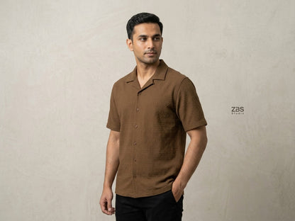 Men's Textured Short-Sleeve Resort Collar Shirt