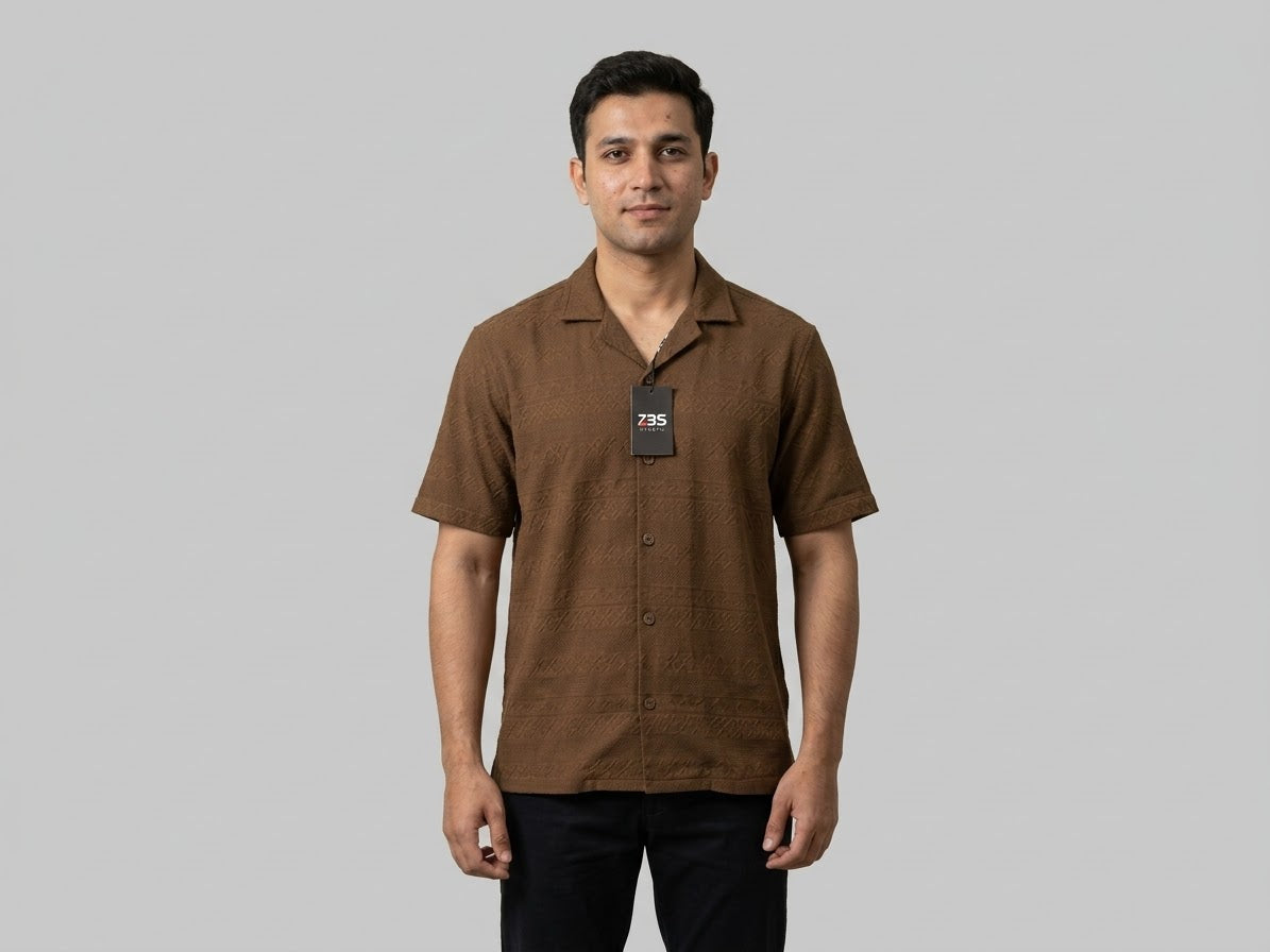 Men's Textured Short-Sleeve Resort Collar Shirt