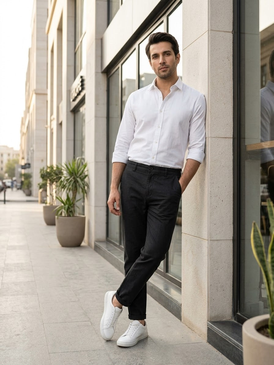 Men’s Slim Fit Black Cotton Pants