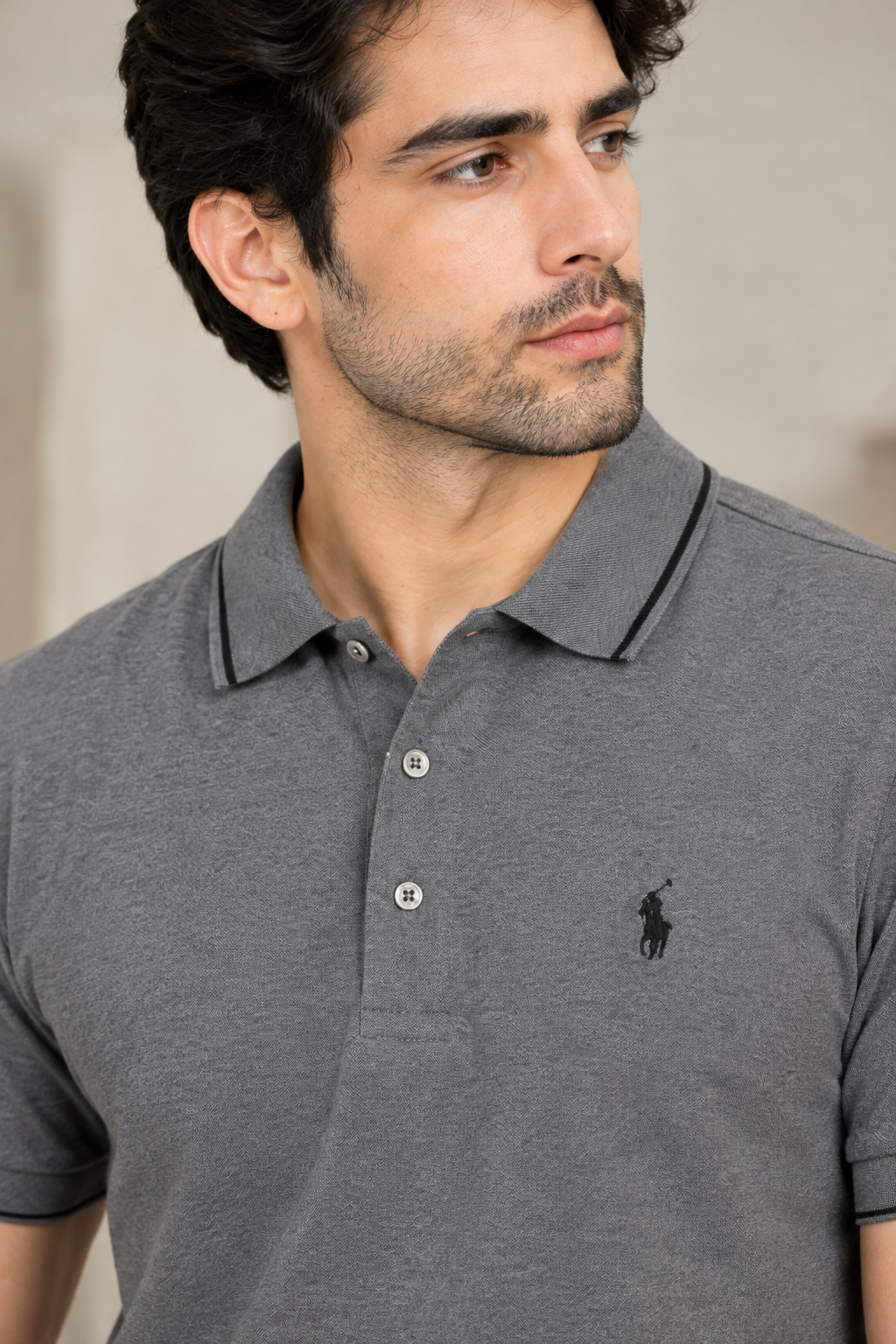 Men’s Grey Polo T-Shirt with Embroidered Logo