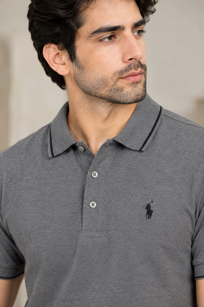Men’s Grey Polo T-Shirt with Embroidered Logo