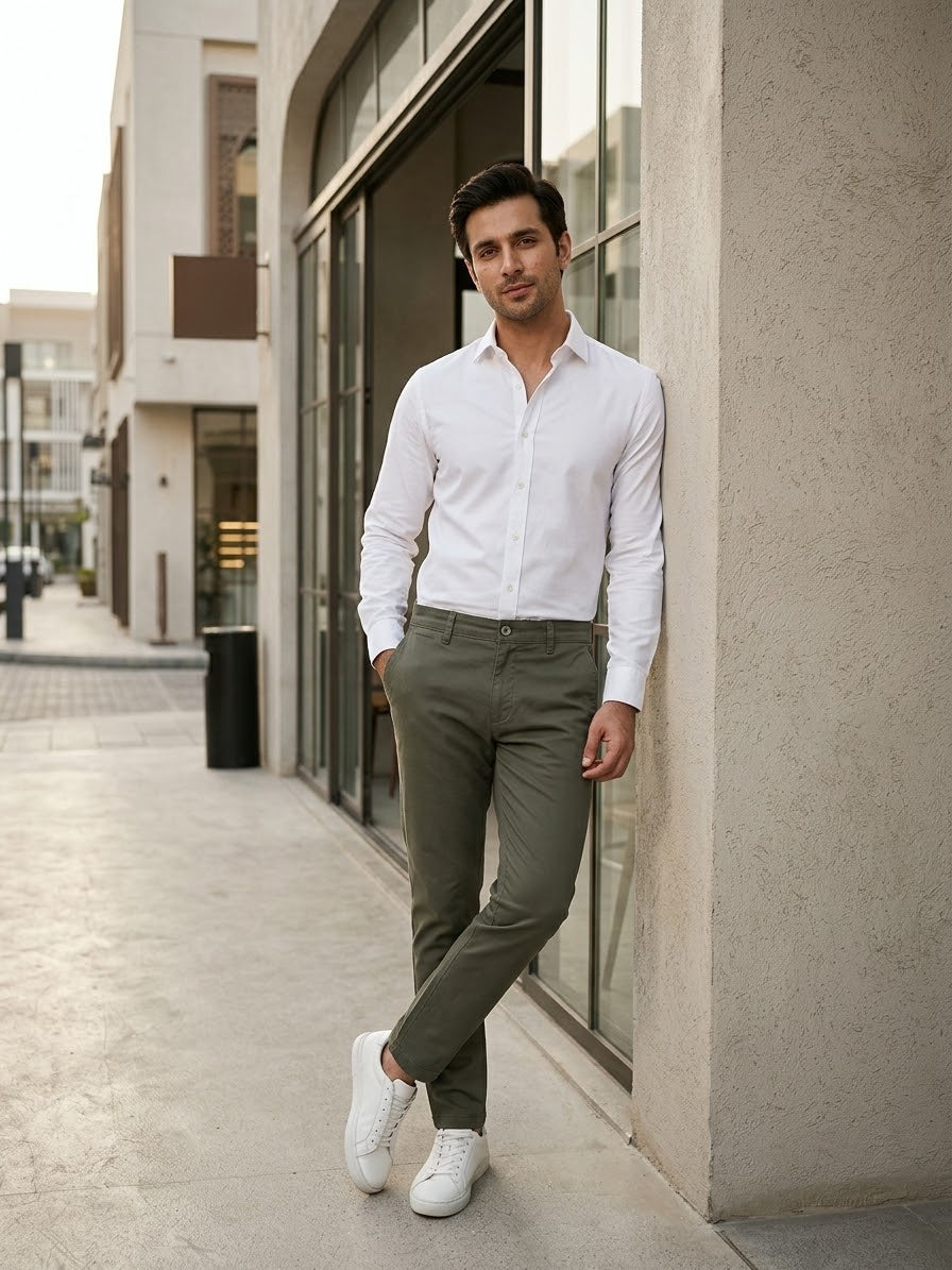 Men’s Olive Green Slim Fit CottonPants