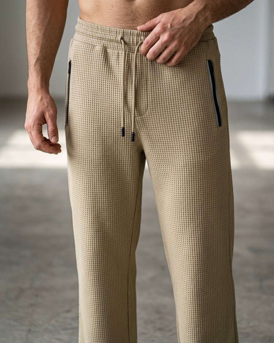 Men’s Beige Waffle Jogger Pants