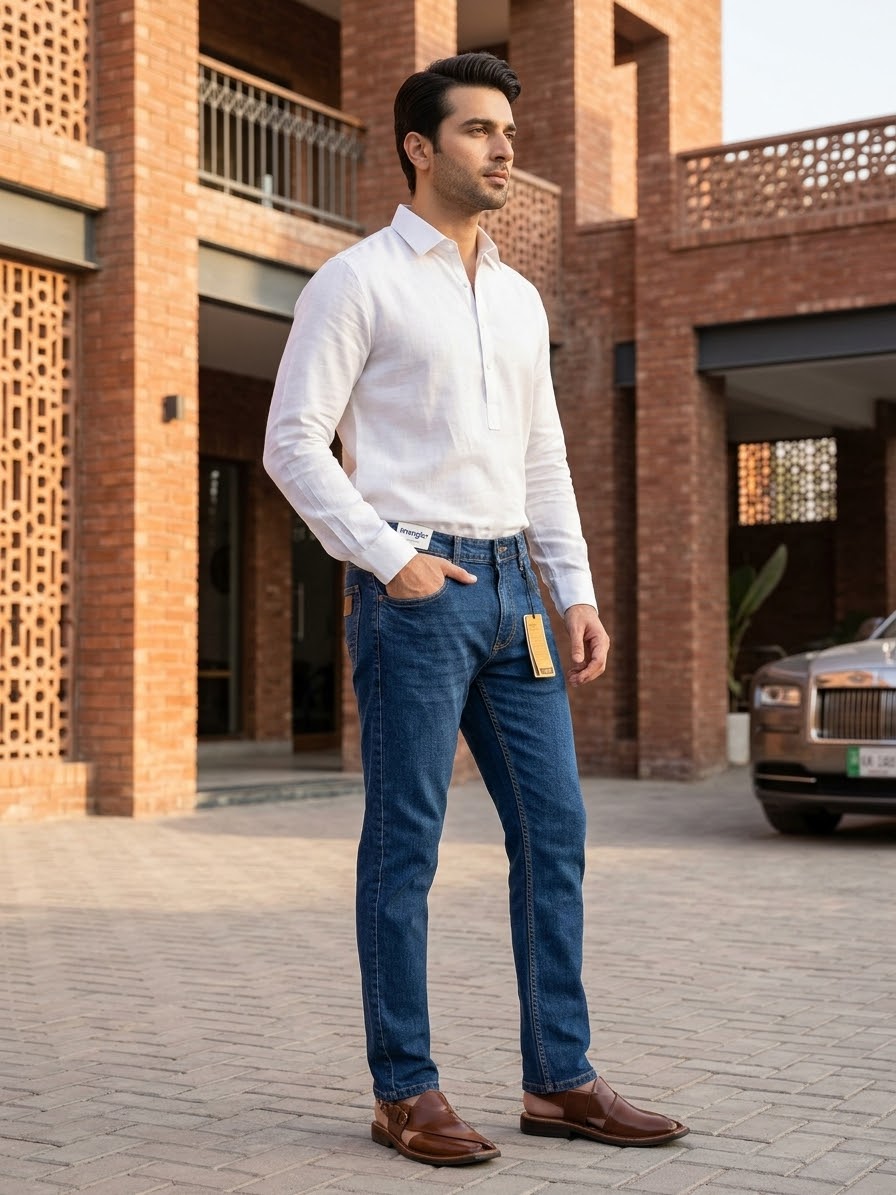 Men’s Dark Blue Straight-Fit Denim Jeans – Wrangler Style
