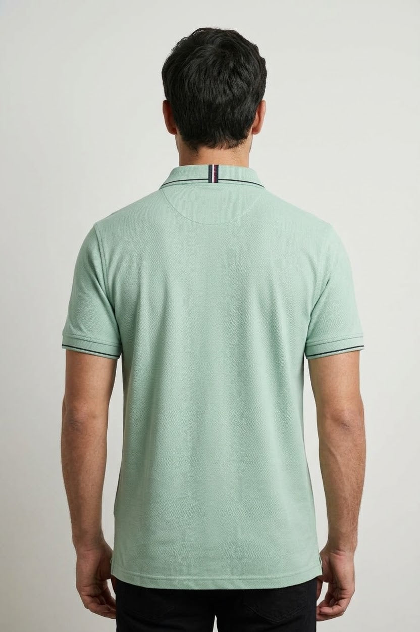 Light Green Polo T-Shirt with Contrast Trim & Logo