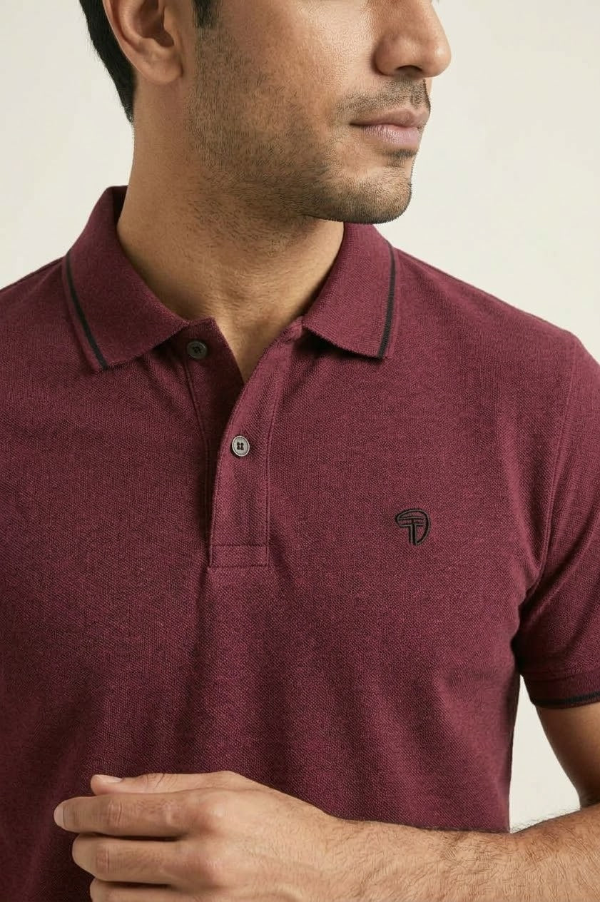 Men’s Maroon Polo T-Shirt with Embroidered Logo