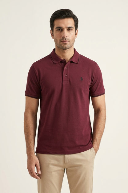 Men’s Maroon Polo T-Shirt with Embroidered Logo