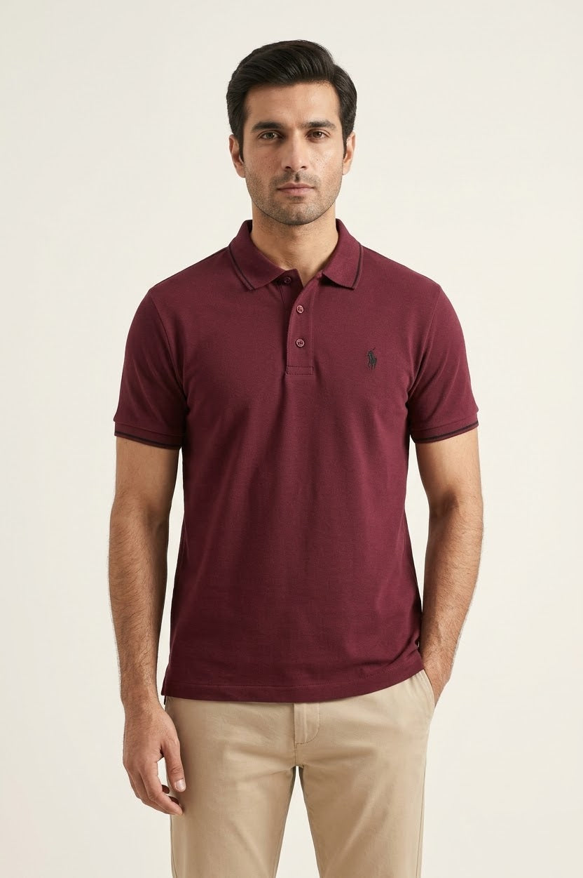 Men’s Maroon Polo T-Shirt with Embroidered Logo