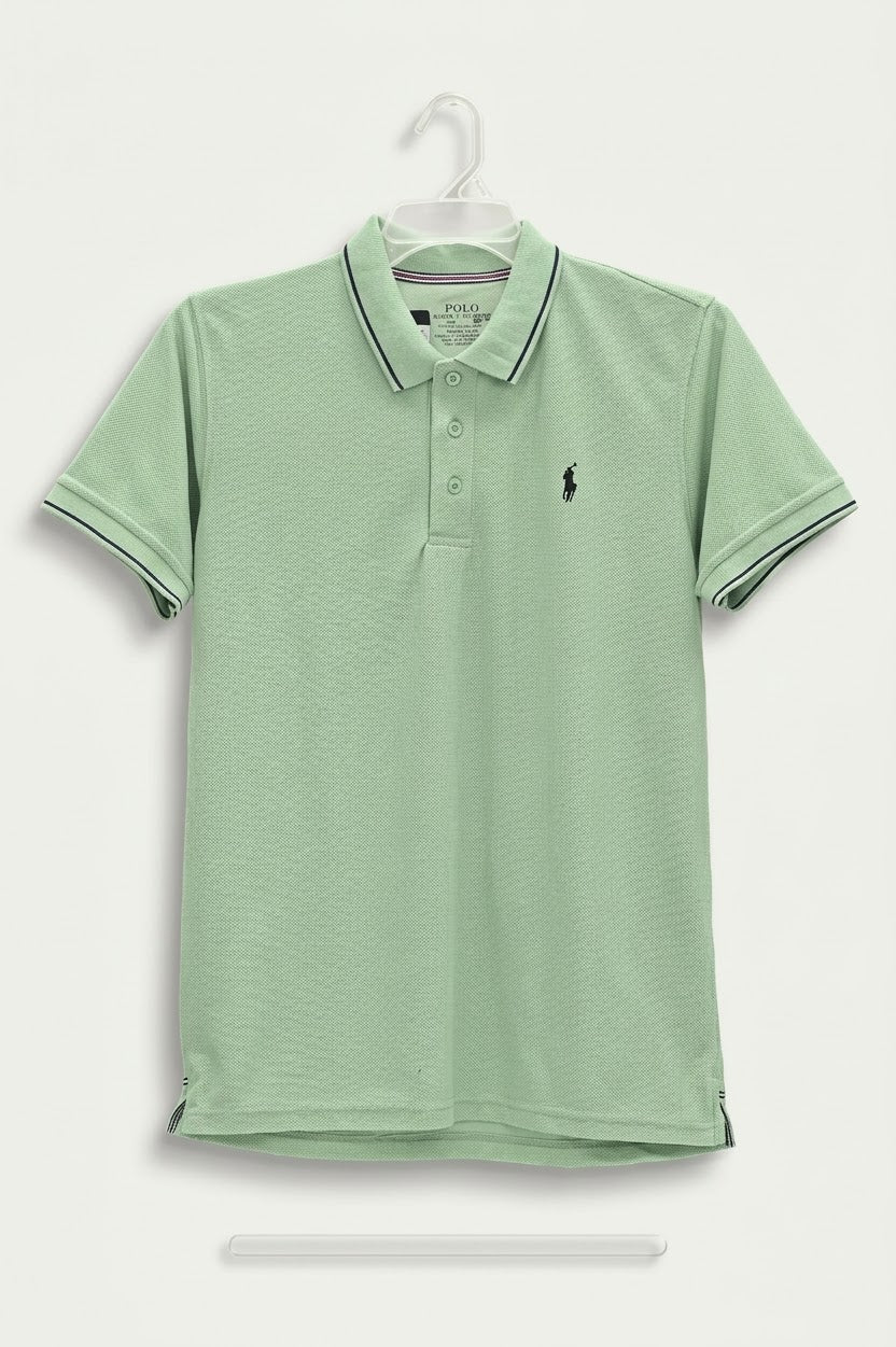 Light Green Polo T-Shirt with Contrast Trim & Logo