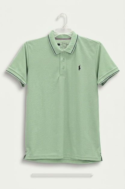 Light Green Polo T-Shirt with Contrast Trim & Logo