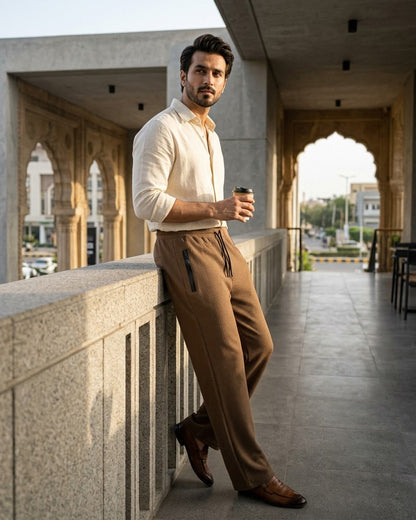 Men’s Chocolate Brown Waffle Jogger Pants