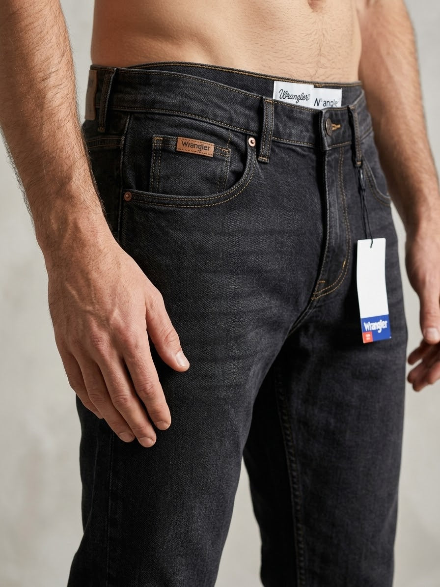 Wrangler Men’s Charcoal Black Washed Slim Fit Jeans