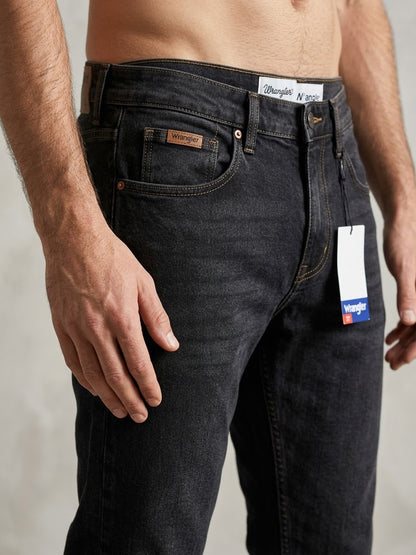 Wrangler Men’s Charcoal Black Washed Slim Fit Jeans