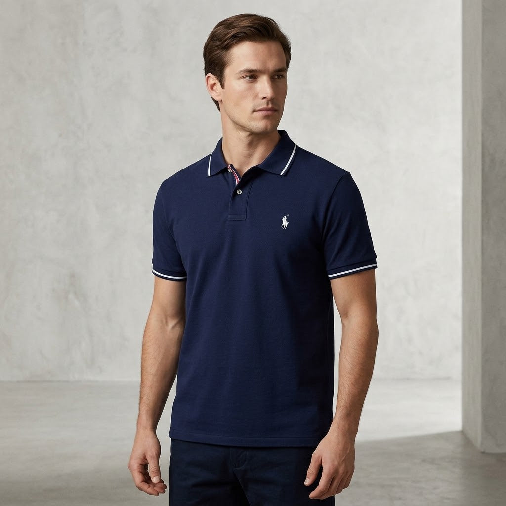 Men’s navy blue polo T-shirt with a classic collar
