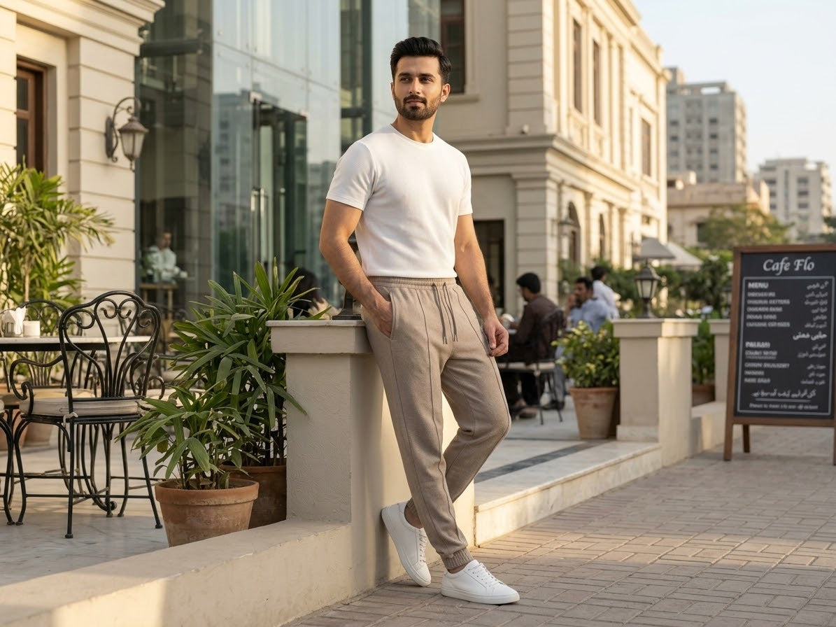 Men's Beige Relaxed-Fit Drawstring Sweatpants