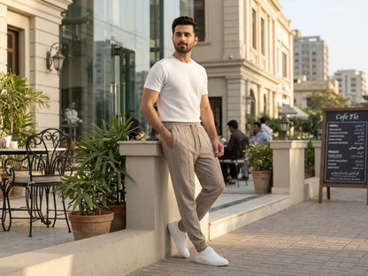 Men's Beige Relaxed-Fit Drawstring Sweatpants