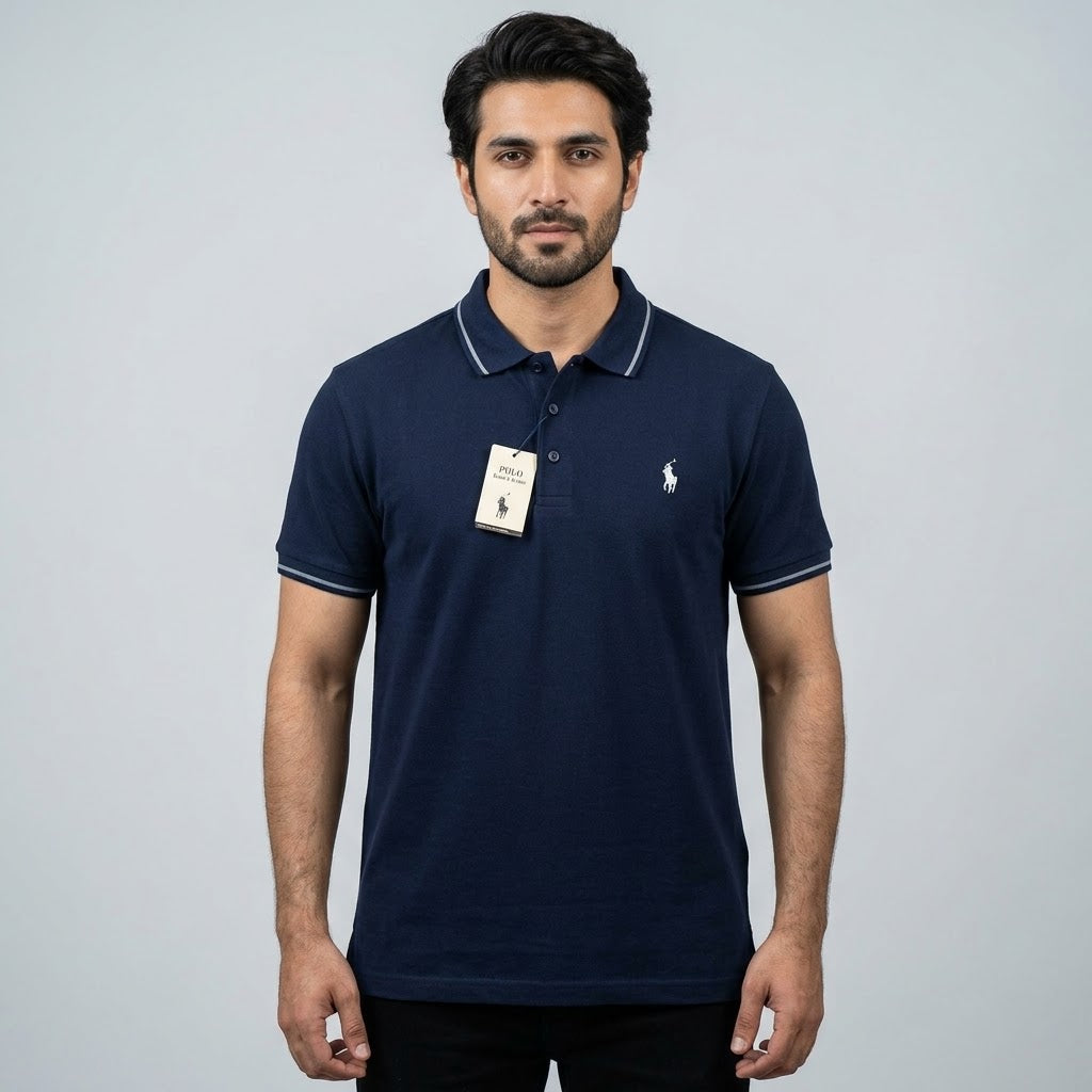 Men’s navy blue polo T-shirt with a classic collar
