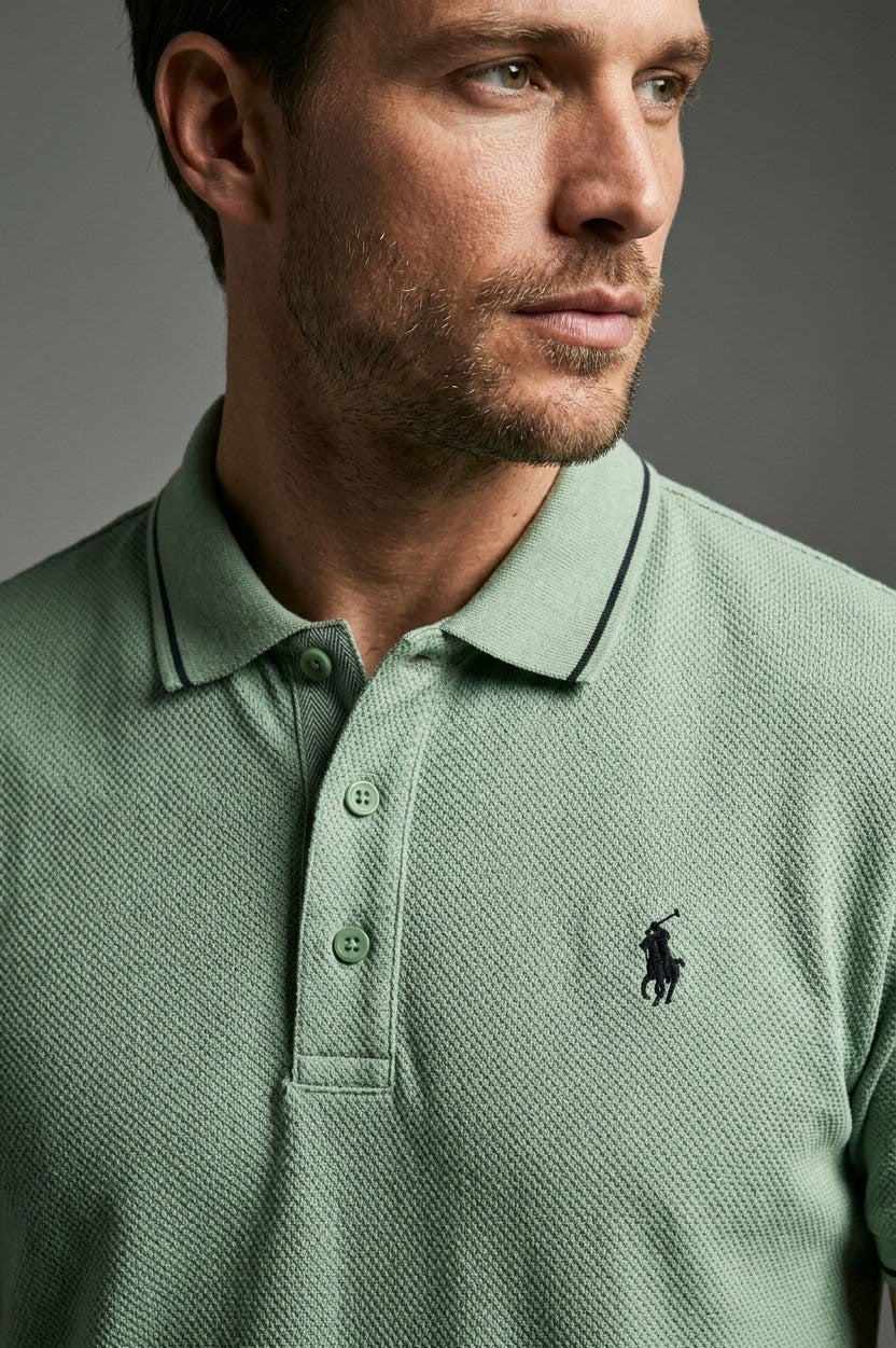 Light Green Polo T-Shirt with Contrast Trim & Logo