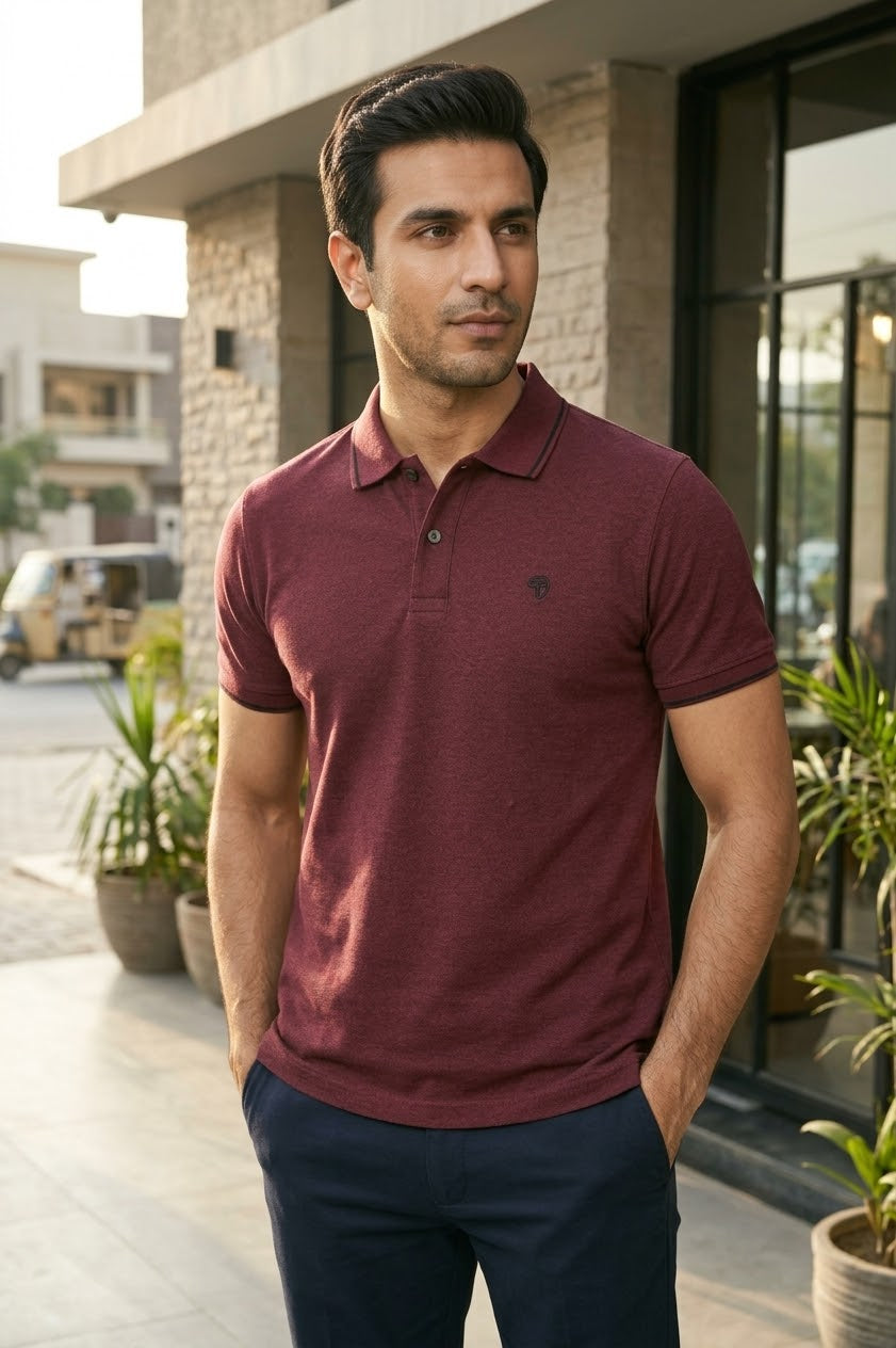 Men’s Maroon Polo T-Shirt with Embroidered Logo
