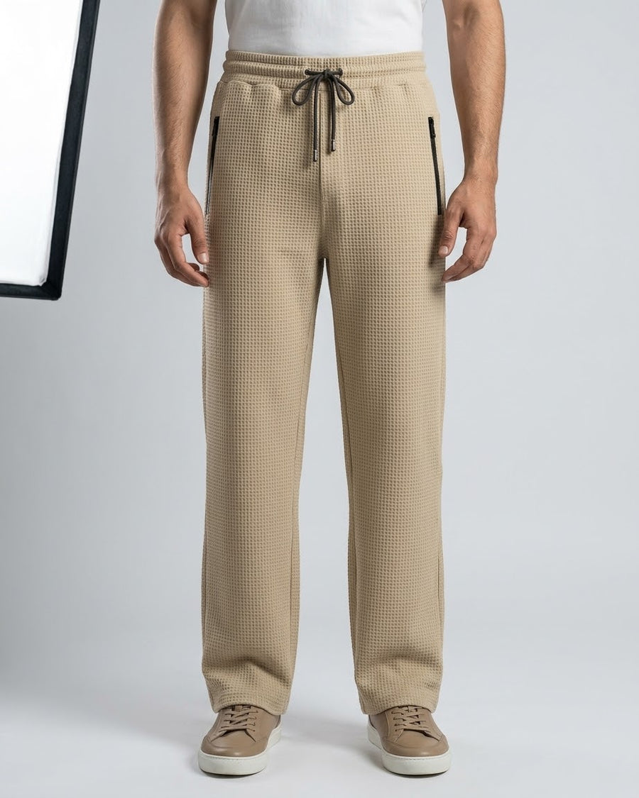 Men’s Beige Waffle Jogger Pants