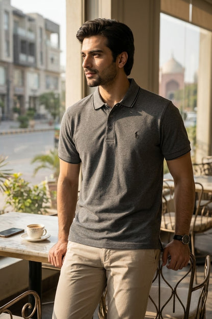 Men’s Grey Polo T-Shirt with Embroidered Logo
