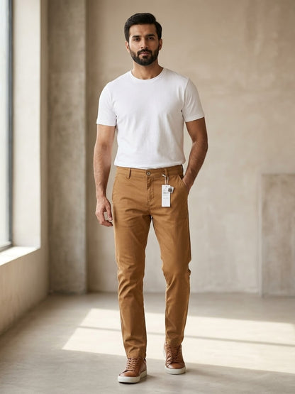 Men’s Slim Fit Cotton Chino Pants – Camel Brown
