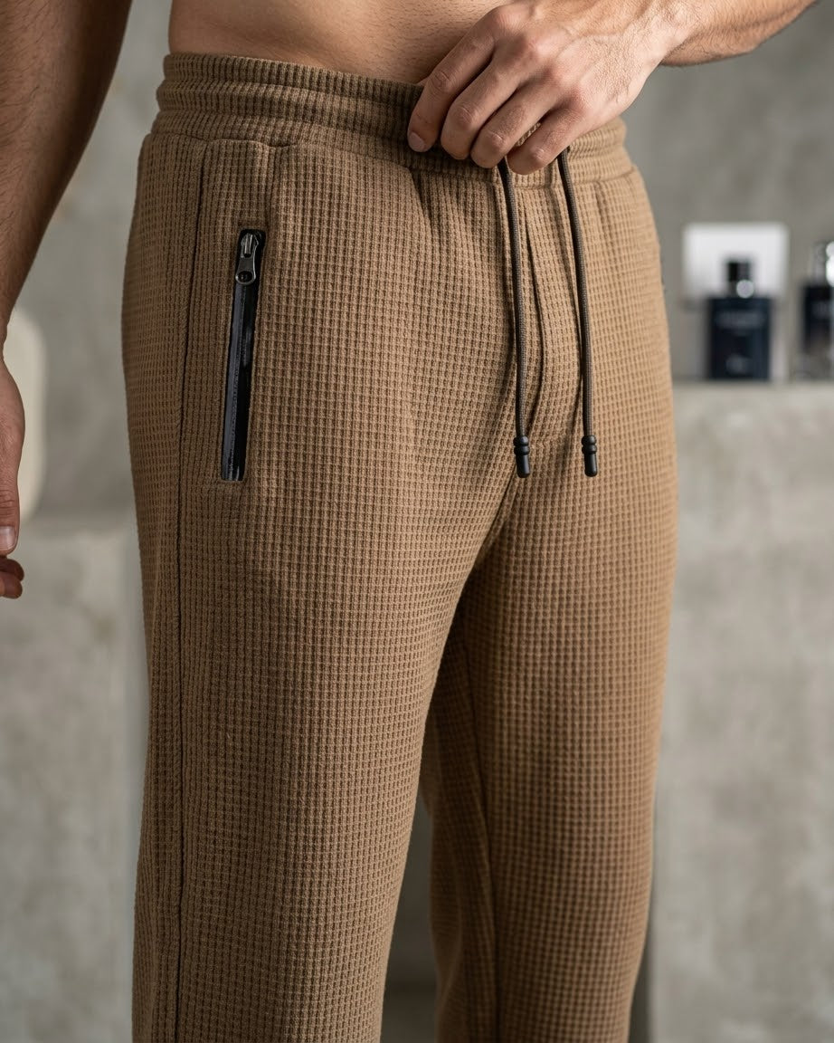 Men’s Chocolate Brown Waffle Jogger Pants