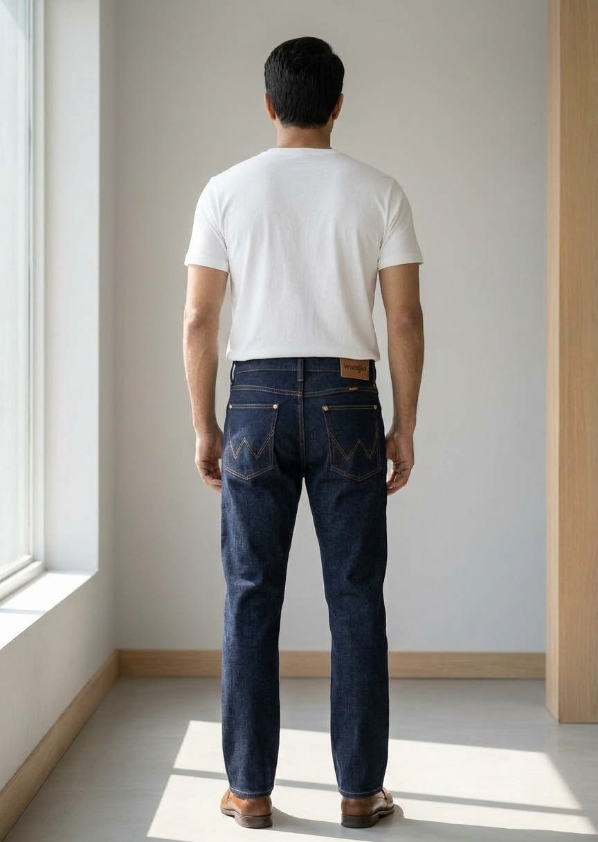 Men’s Dark Navy Blue Straight-Fit Denim Jeans – Wrangler Style