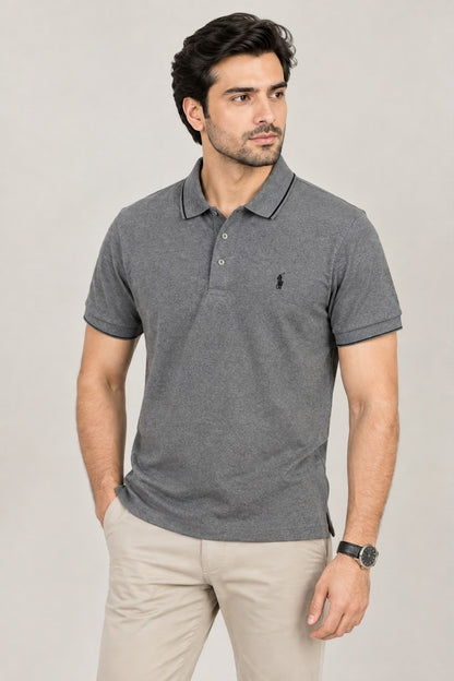 Men’s Grey Polo T-Shirt with Embroidered Logo